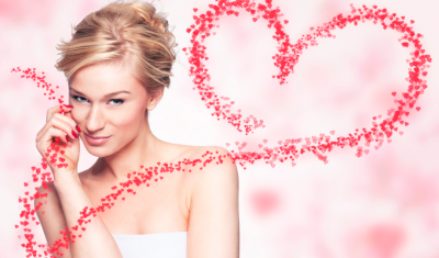 Woman in Front of Valentine's Day Background