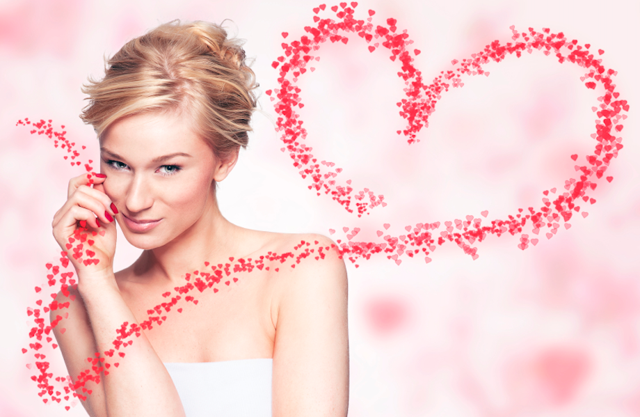 Woman in Front of Valentine's Day Background